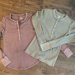 Lot of 2: Aerie Tops - Aerie Waffle Rib Long Sleeve
Henley Tops- Size XS